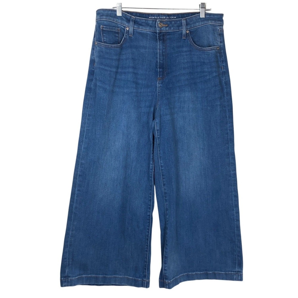 Chico's Womens High Rise‎ Wide Leg Crop Jeans Size 14 Blue Medium Wash
